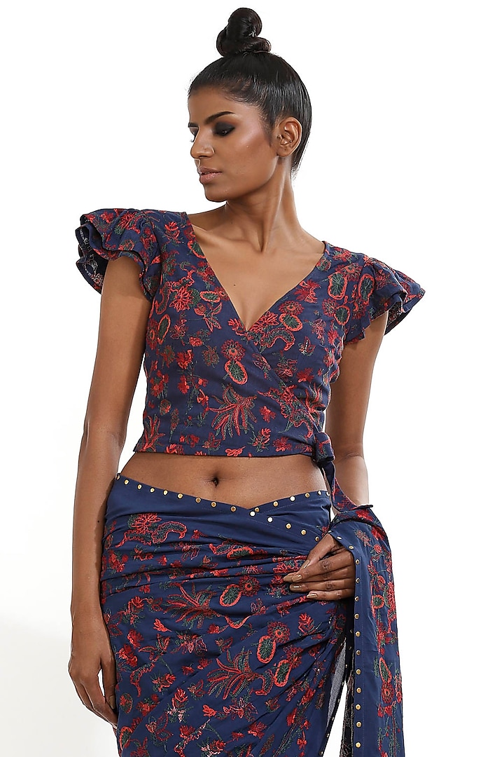 Marine Blue Embroidered Top by Abraham & Thakore at Pernia's Pop Up Shop