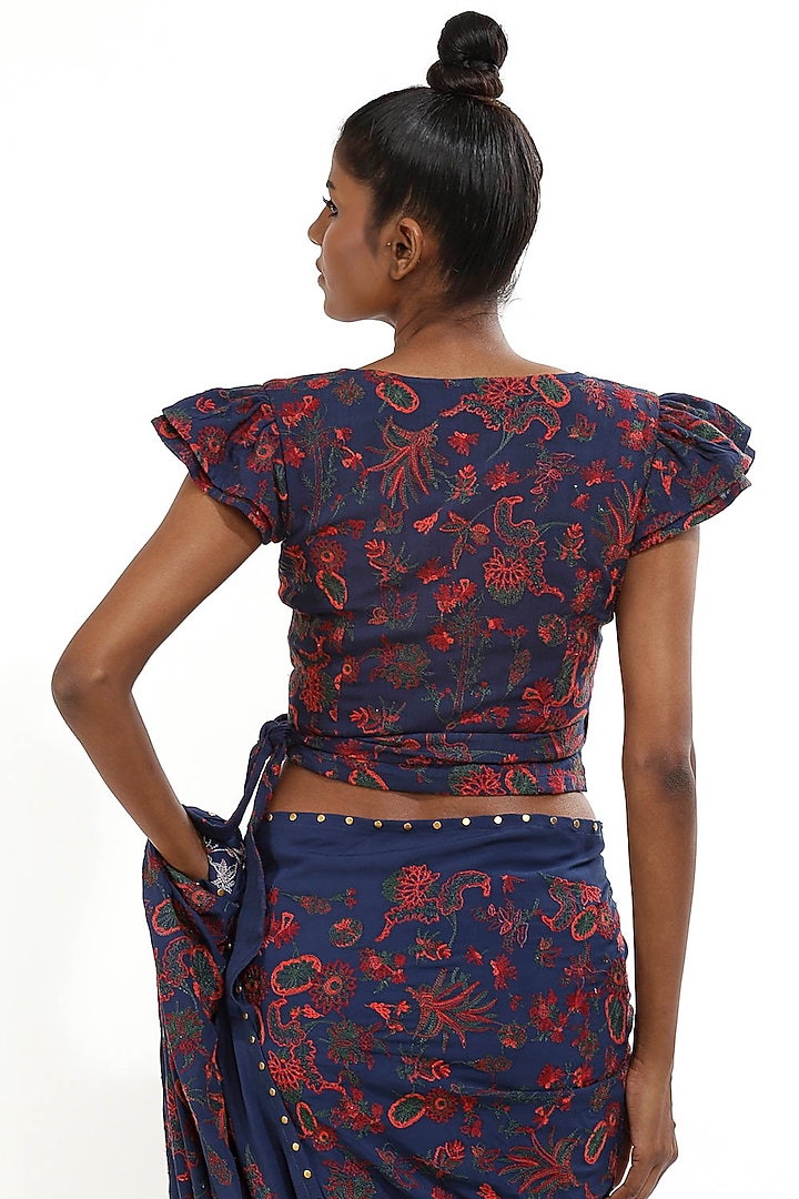 Marine Blue Embroidered Top by Abraham & Thakore at Pernia's Pop Up Shop