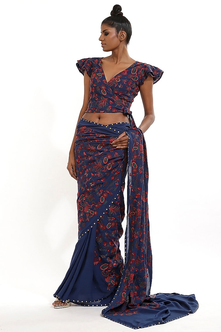 Marine Blue Embroidered Top by Abraham & Thakore at Pernia's Pop Up Shop
