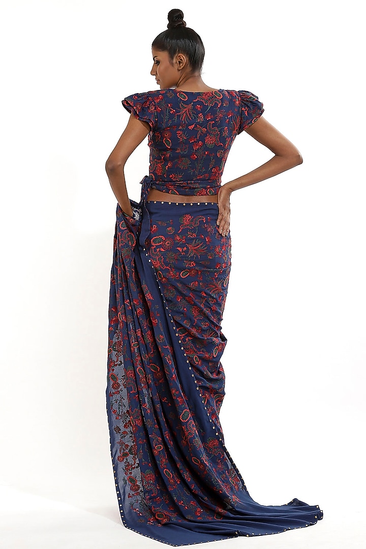 Marine Blue Embroidered Top by Abraham & Thakore at Pernia's Pop Up Shop