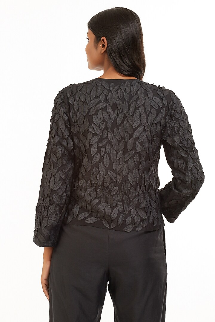 Black Embroidered Crop Jacket by Abraham & Thakore at Pernia's Pop Up Shop