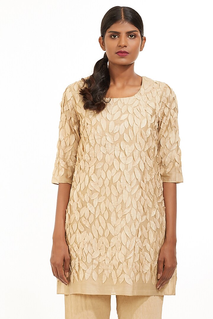 Beige Embroidered Mini Vacation Dress by Abraham & Thakore at Pernia's Pop Up Shop