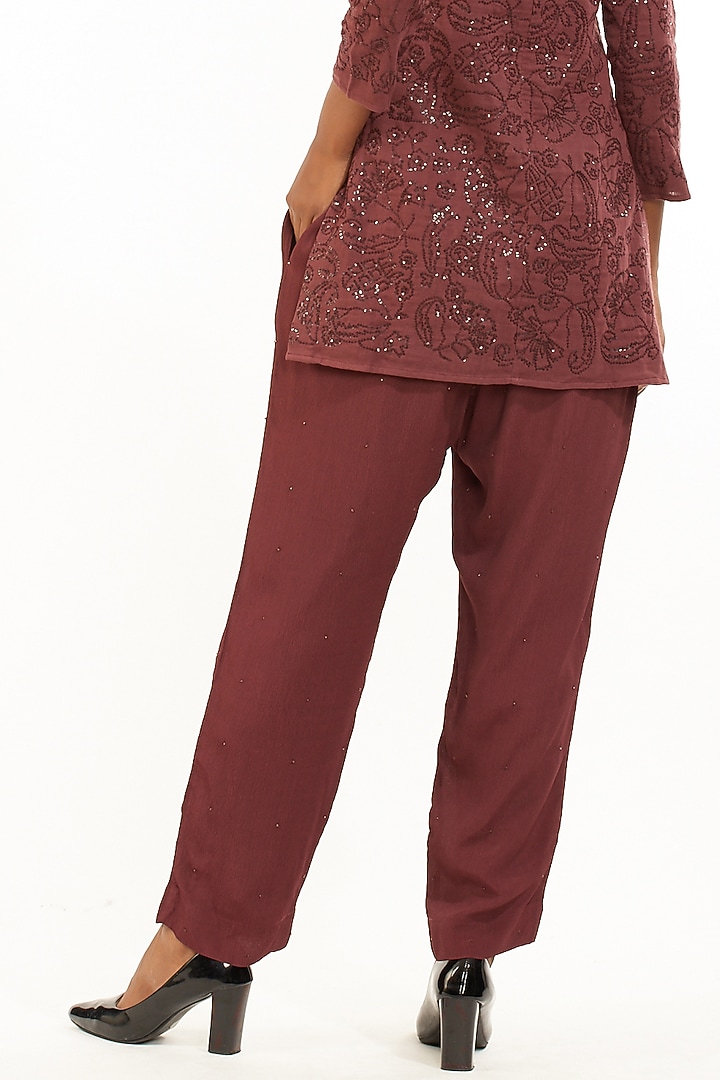 Wine Moss Crepe Pants by Abraham & Thakore at Pernia's Pop Up Shop