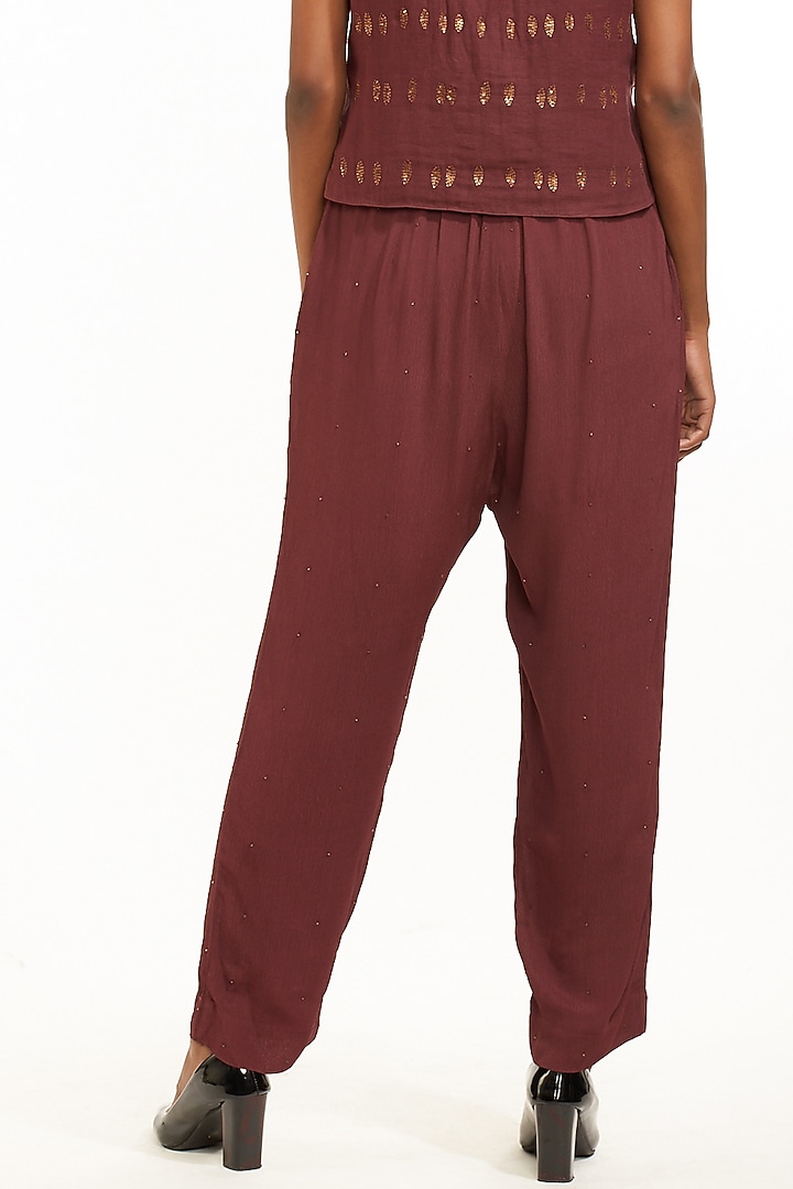 Wine Moss Crepe Pants by Abraham & Thakore at Pernia's Pop Up Shop