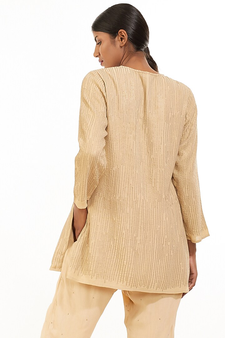 Beige Hand Embroidered Kurta by Abraham & Thakore at Pernia's Pop Up Shop
