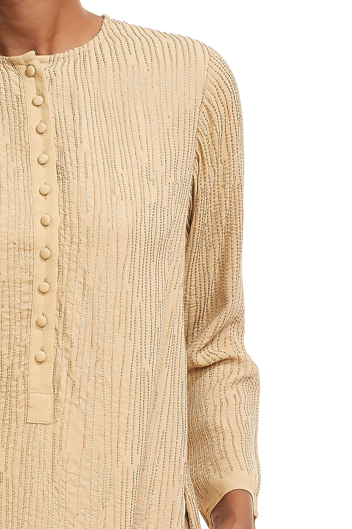 Beige Hand Embroidered Kurta by Abraham & Thakore at Pernia's Pop Up Shop