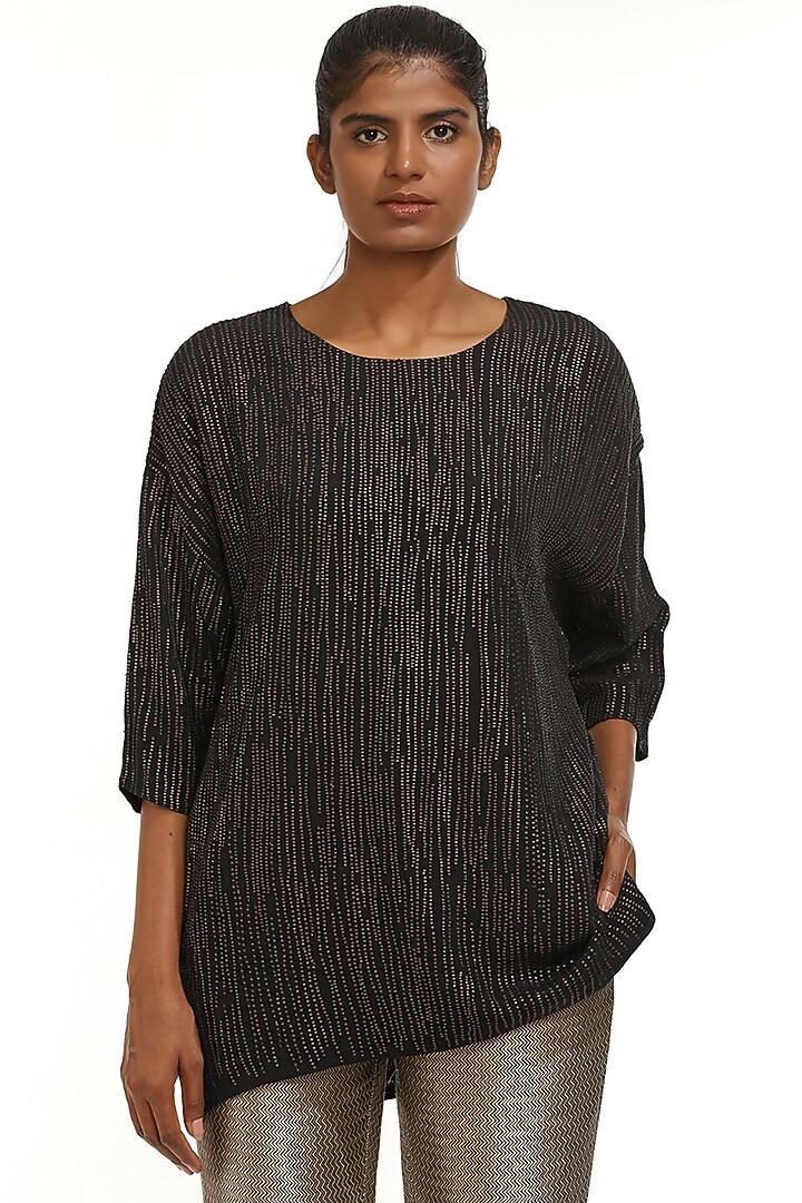 Black Hand Embroidered Tunic by Abraham & Thakore at Pernia's Pop Up Shop