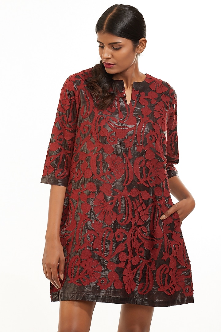 Black Kalamkari Mini Summer Dress by Abraham & Thakore at Pernia's Pop Up Shop