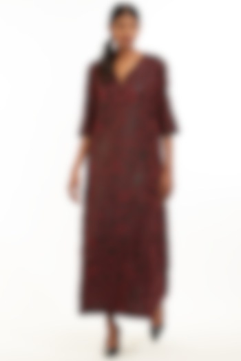 Red Kalamkari Maxi Vacation Dress by Abraham & Thakore at Pernia's Pop Up Shop