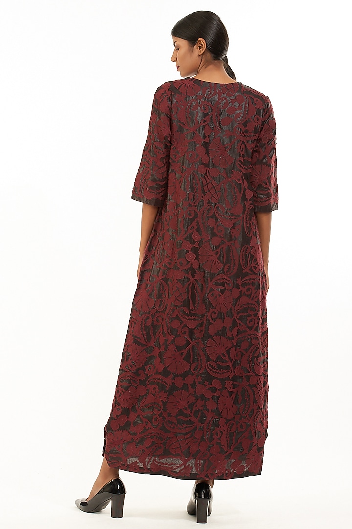 Red Kalamkari Maxi Vacation Dress by Abraham & Thakore at Pernia's Pop Up Shop