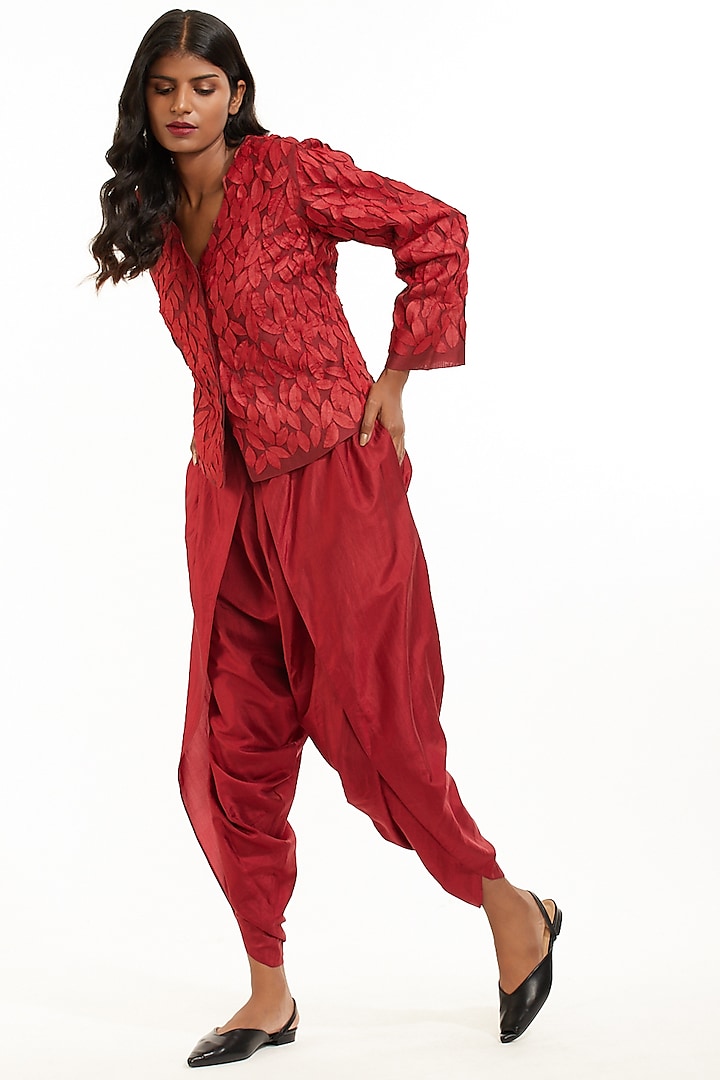 Red Silk Dhoti Pants by Abraham & Thakore