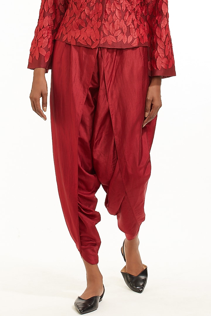 Red Silk Dhoti Pants by Abraham & Thakore at Pernia's Pop Up Shop