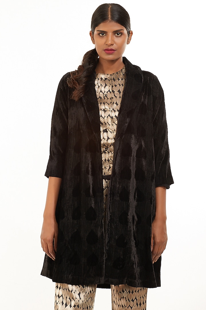 Black Embroidered Velvet Jacket by Abraham & Thakore at Pernia's Pop Up Shop