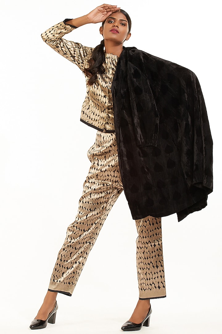 Black Embroidered Velvet Jacket by Abraham & Thakore at Pernia's Pop Up Shop