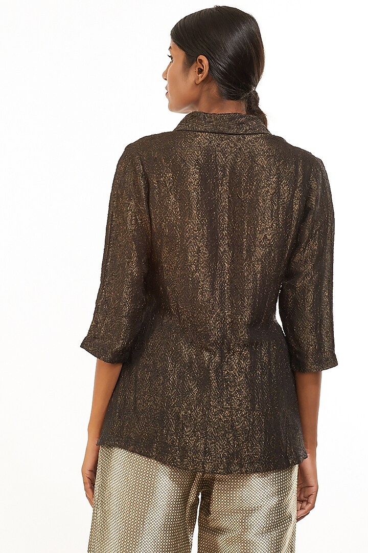 Black Textured Silk Top by Abraham & Thakore at Pernia's Pop Up Shop