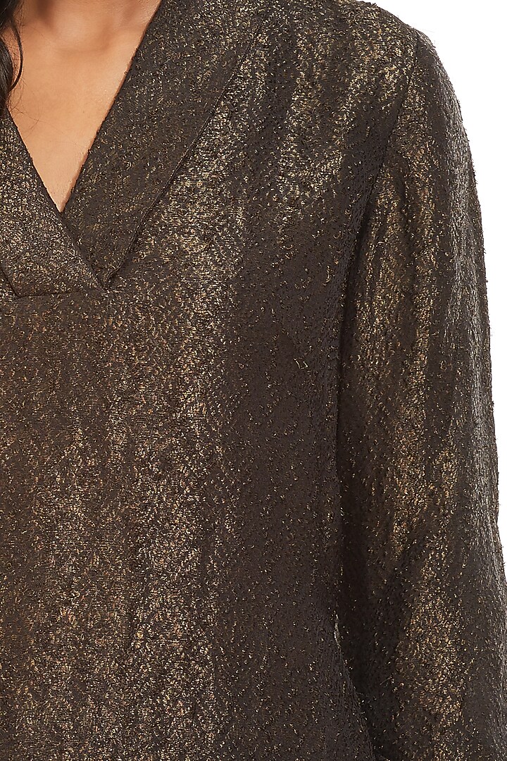 Black Textured Silk Top by Abraham & Thakore at Pernia's Pop Up Shop