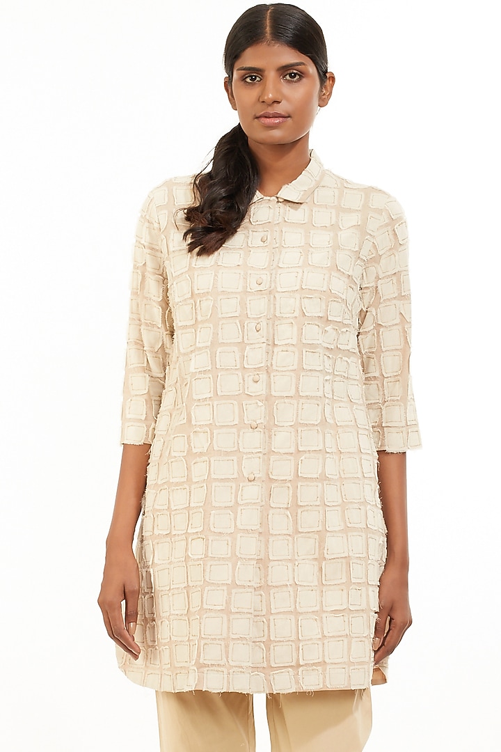 Beige Check Viscose Jacket by Abraham & Thakore at Pernia's Pop Up Shop