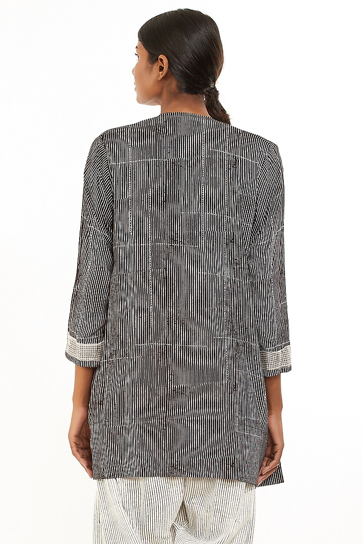 White Striped Print Jacket by Abraham & Thakore at Pernia's Pop Up Shop