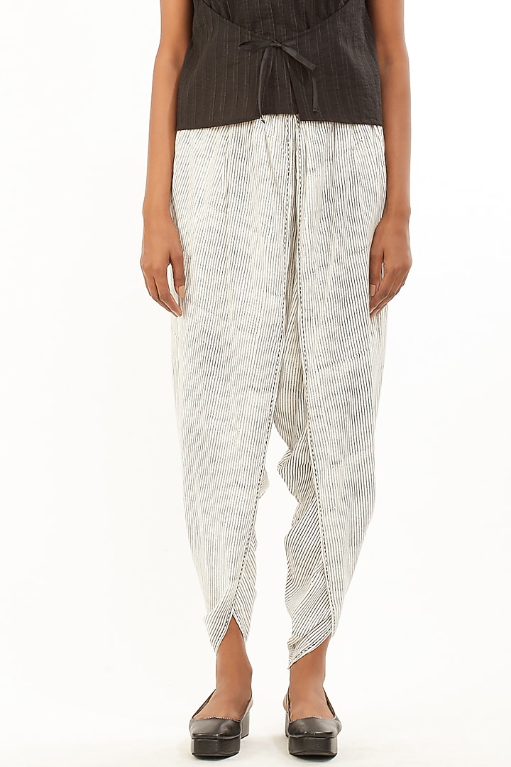White Printed Dhoti Pants by Abraham & Thakore at Pernia's Pop Up Shop