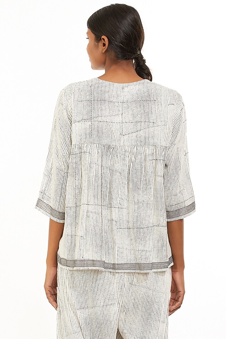 White Striped Printed Top by Abraham & Thakore at Pernia's Pop Up Shop
