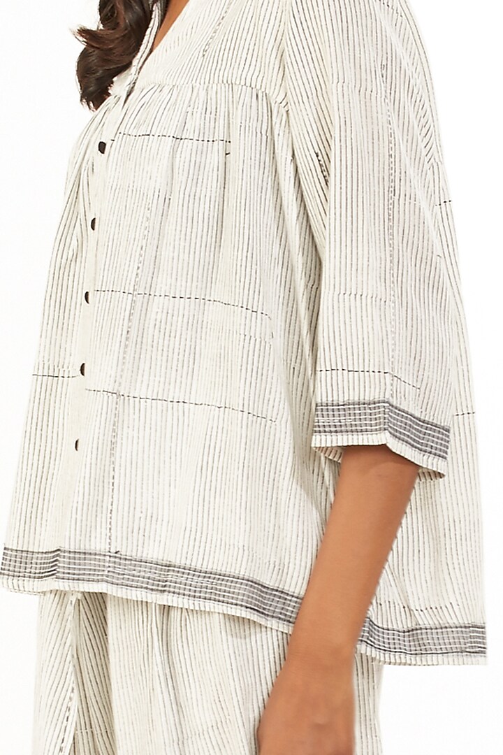 White Striped Printed Top by Abraham & Thakore at Pernia's Pop Up Shop