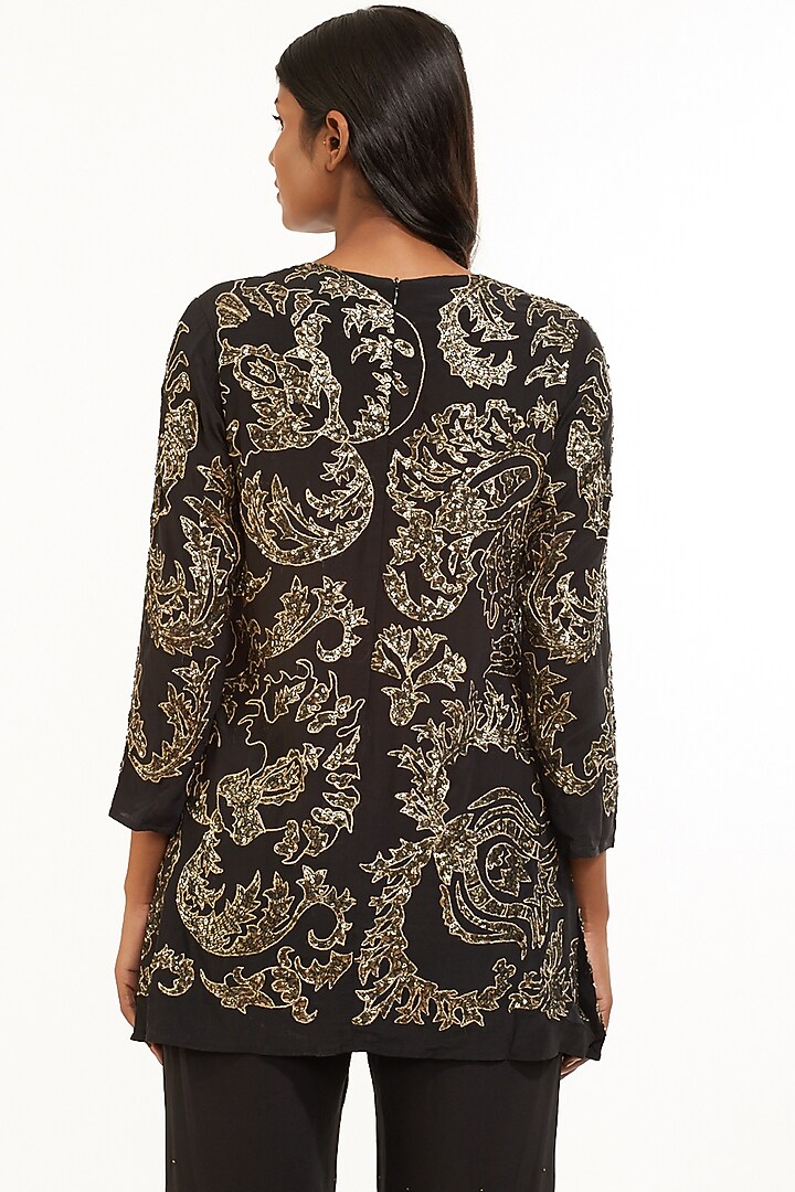 Black & Gold Sequins Embroidered Tunic by Abraham & Thakore at Pernia's Pop Up Shop