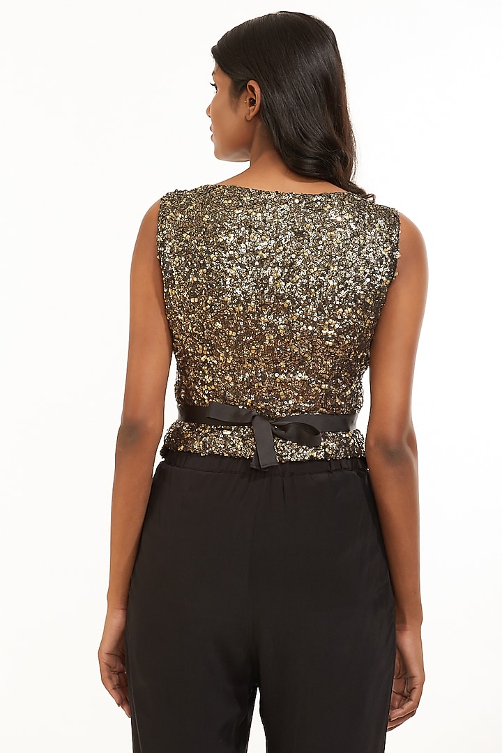 Black & Gold Embroidered Top by Abraham & Thakore at Pernia's Pop Up Shop
