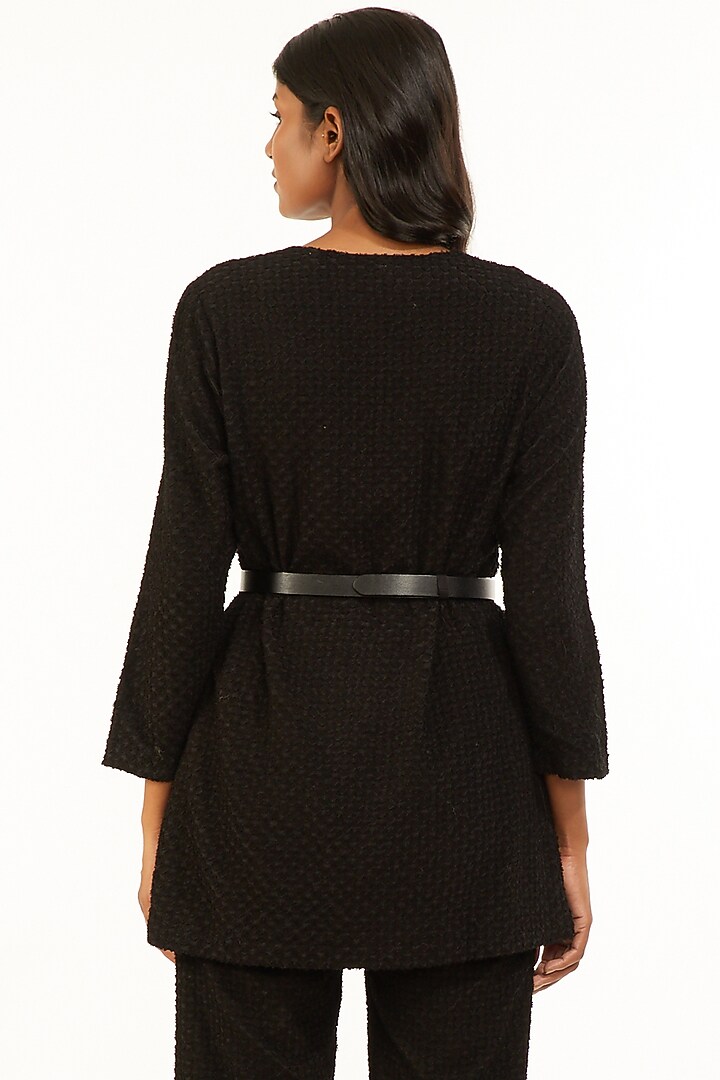 Black Appliques Embroidered Tunic by Abraham & Thakore at Pernia's Pop Up Shop