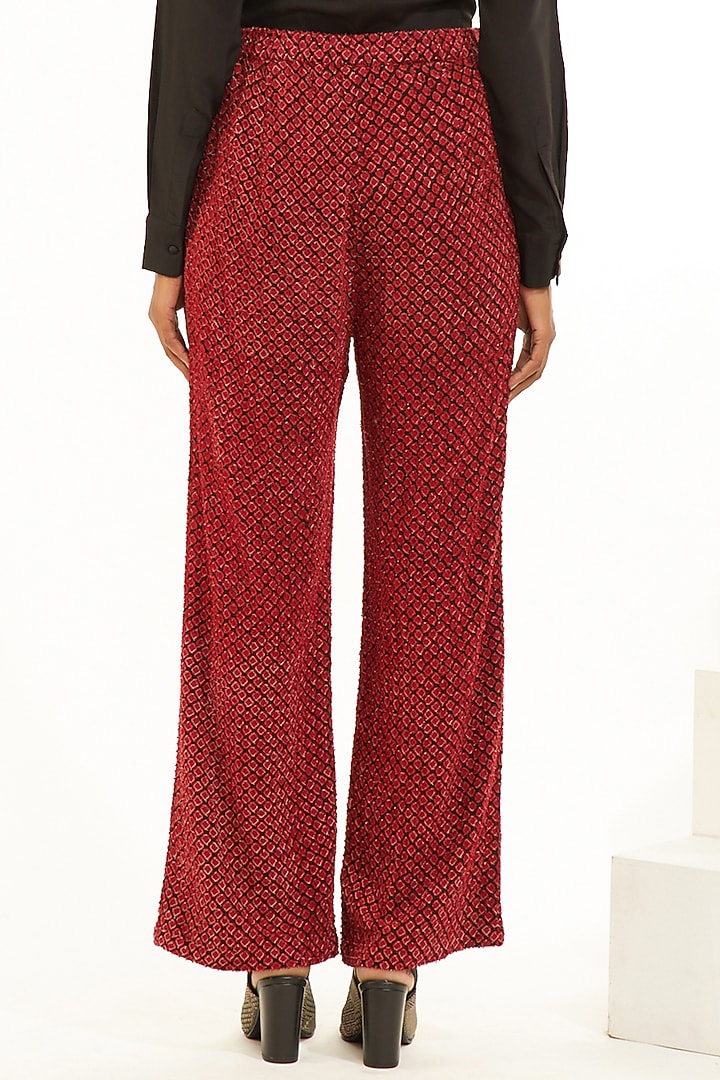 Wine Cutwork Embroidered Pants by Abraham & Thakore at Pernia's Pop Up Shop