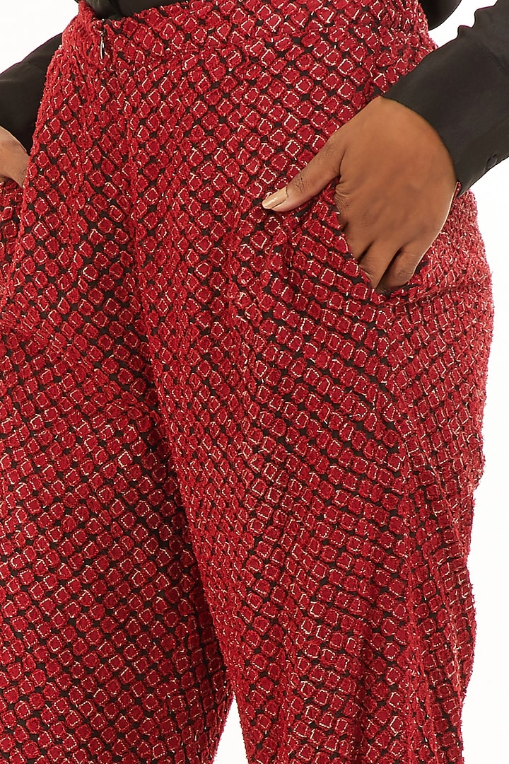 Wine Cutwork Embroidered Pants by Abraham & Thakore at Pernia's Pop Up Shop