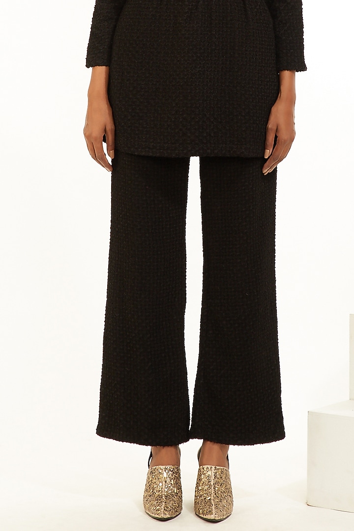 Black Cutwork Embroidered Pants by Abraham & Thakore at Pernia's Pop Up Shop