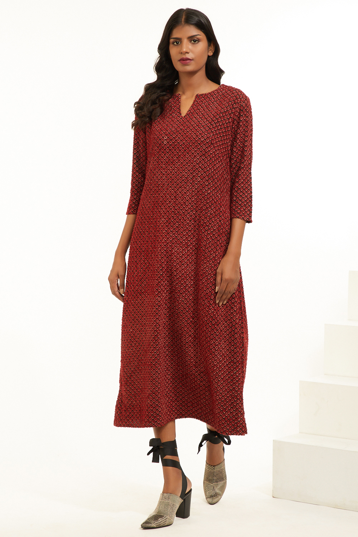 Wine Cutwork Embroidered Tunic by Abraham & Thakore at Pernia's Pop Up Shop