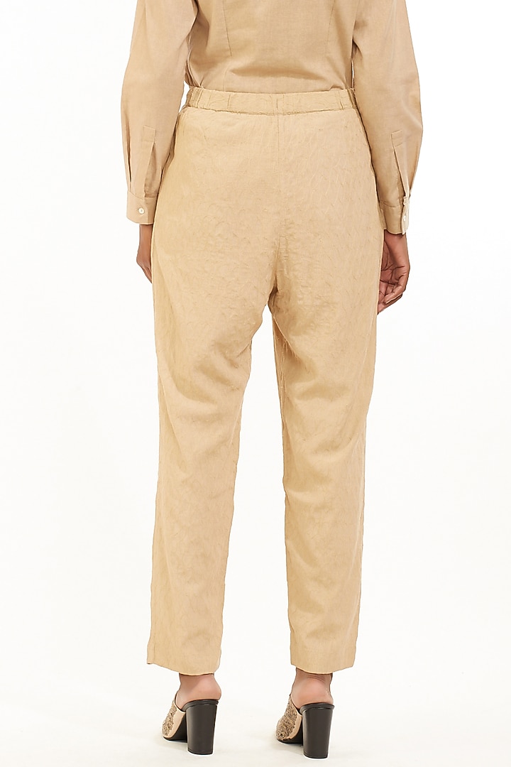 Beige Jaal Embroidered Pants by Abraham & Thakore at Pernia's Pop Up Shop