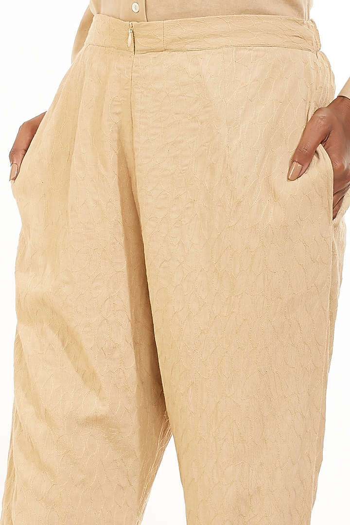 Beige Jaal Embroidered Pants by Abraham & Thakore at Pernia's Pop Up Shop