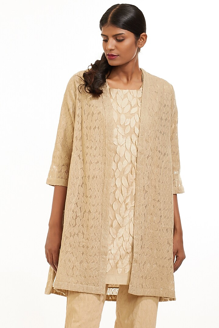 Beige Jaal Embroidered Jacket by Abraham & Thakore at Pernia's Pop Up Shop