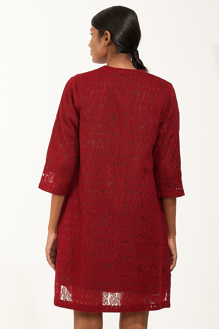 Red Jaal Embroidered Kimono Jacket by Abraham & Thakore at Pernia's Pop Up Shop