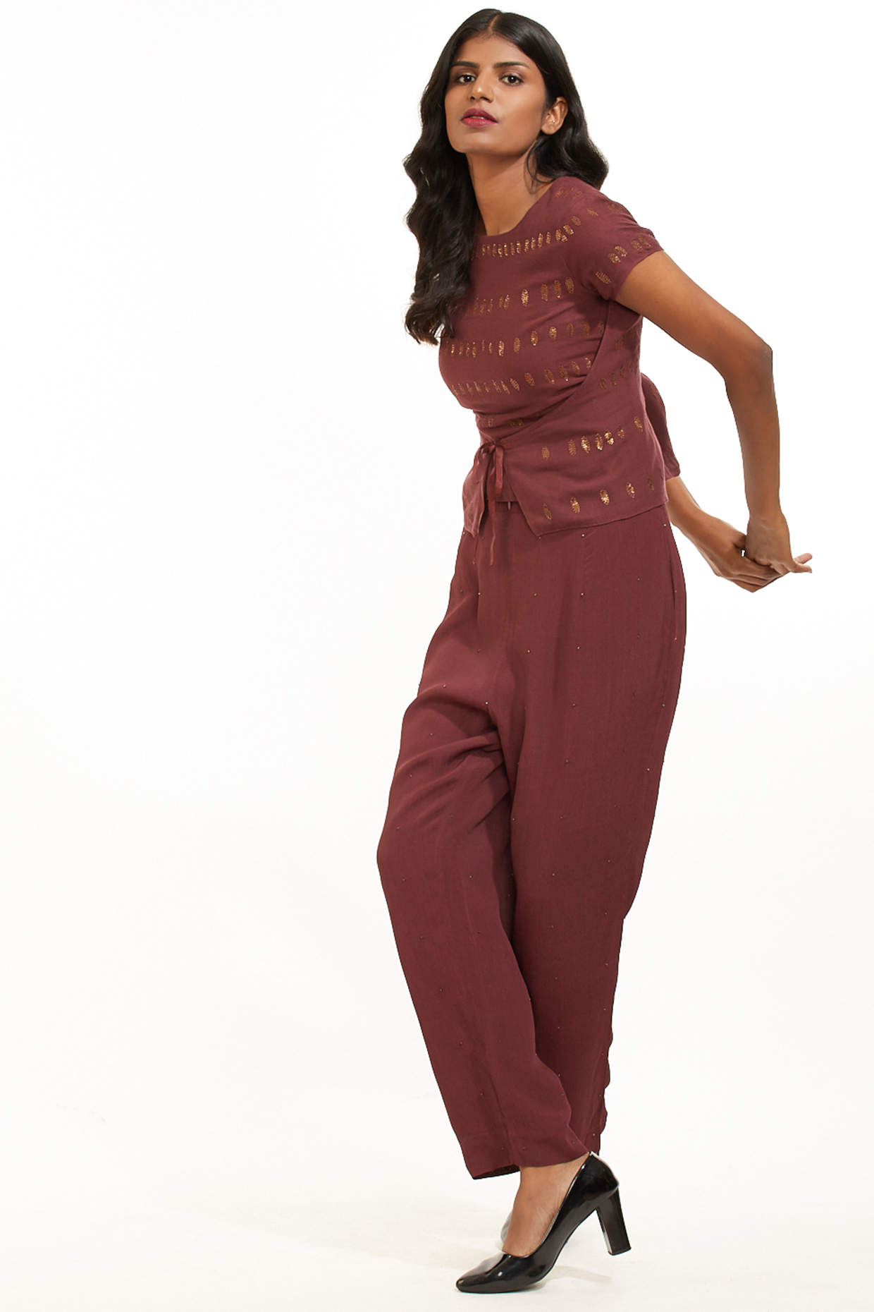 Wine Hand Embroidered Top by Abraham & Thakore at Pernia's Pop Up Shop