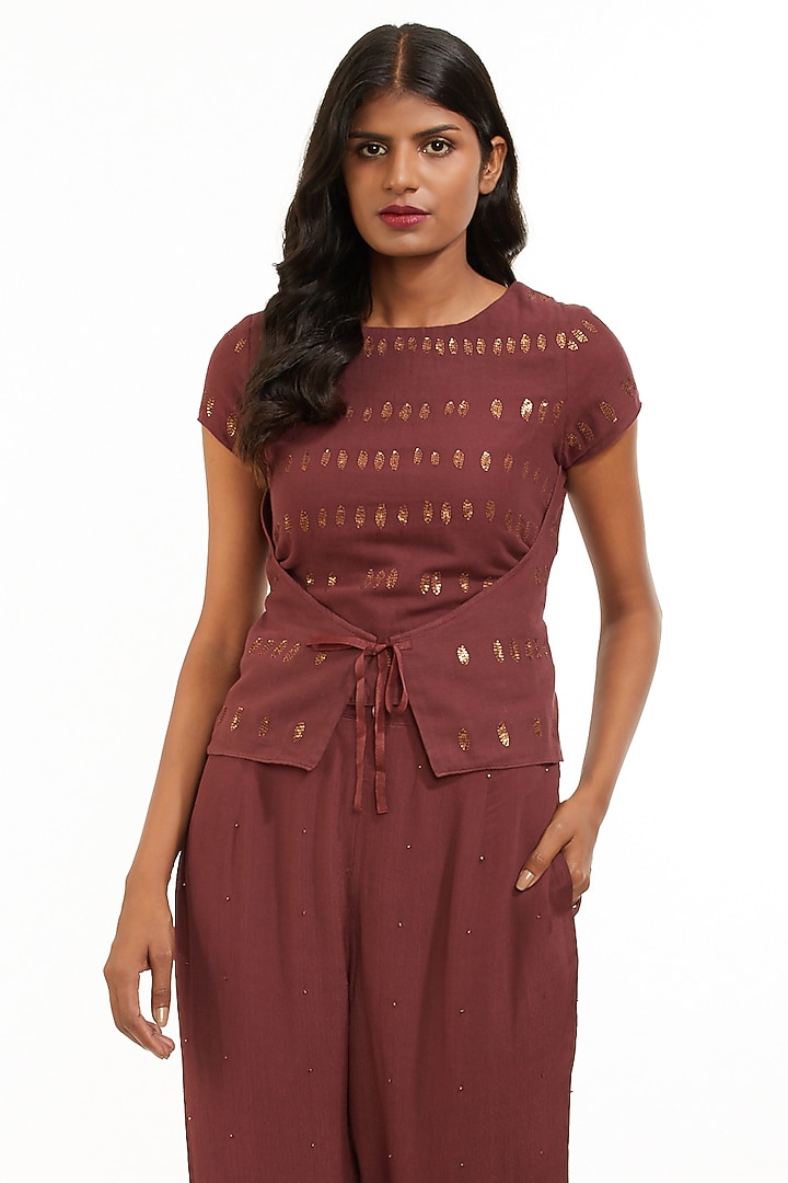 Wine Hand Embroidered Top by Abraham & Thakore at Pernia's Pop Up Shop