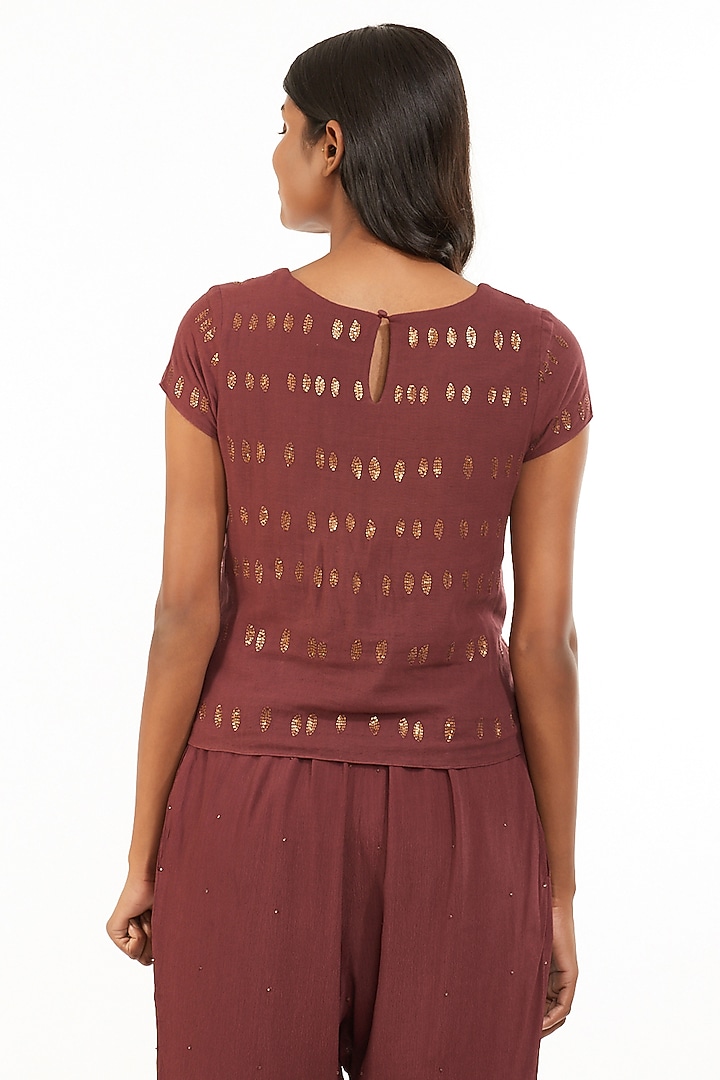 Wine Hand Embroidered Top by Abraham & Thakore at Pernia's Pop Up Shop