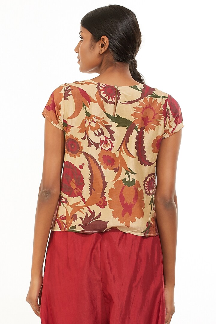 Beige & Wine Printed Wrap Top by Abraham & Thakore at Pernia's Pop Up Shop