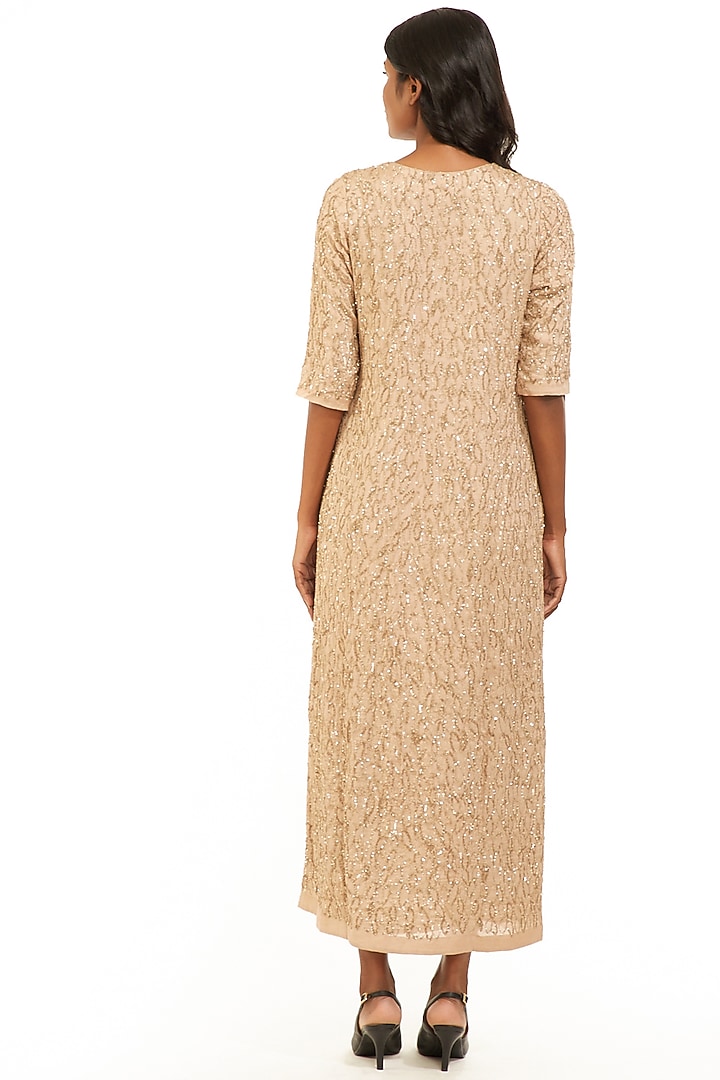Beige & Gold Embroidered Kurta by Abraham & Thakore at Pernia's Pop Up Shop