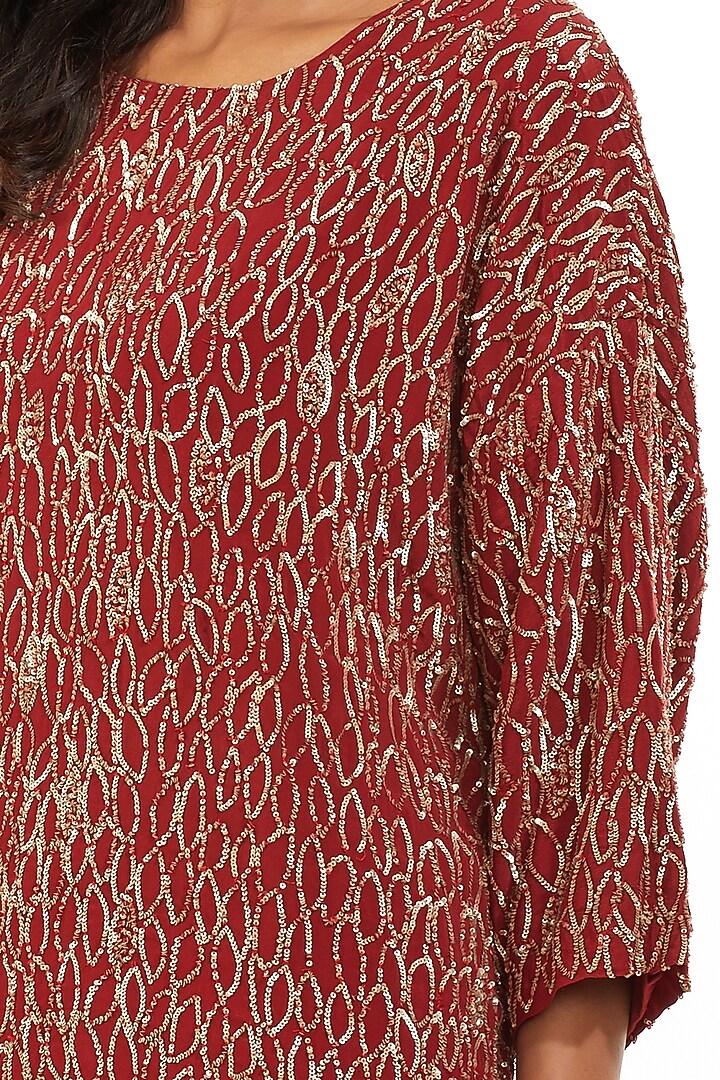 Red Sequins Hand Embroidered Tunic by Abraham & Thakore at Pernia's Pop Up Shop