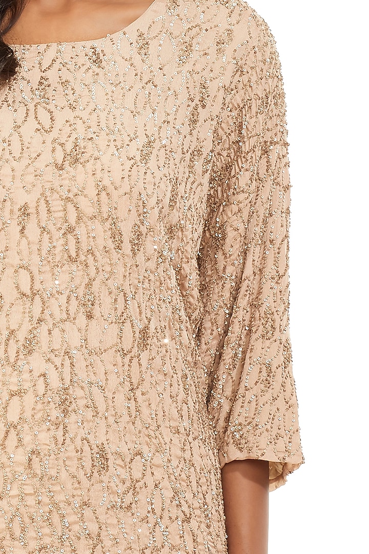 Beige & Gold Hand Embroidered Tunic by Abraham & Thakore at Pernia's Pop Up Shop