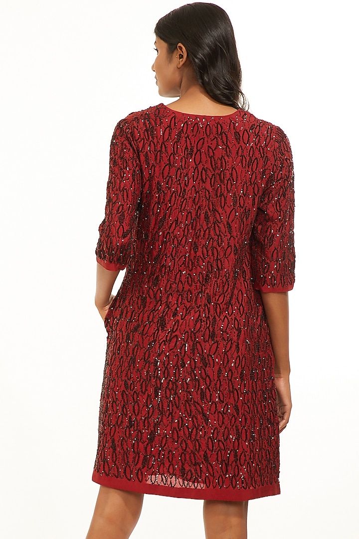 Wine & Gold Embroidered Tunic by Abraham & Thakore at Pernia's Pop Up Shop