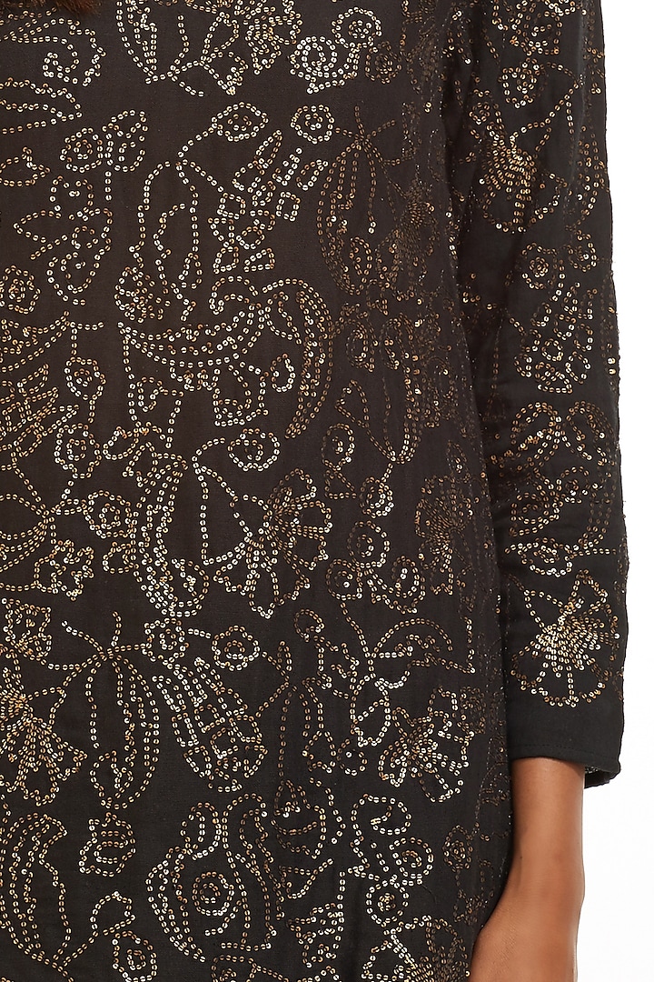 Black & Gold Hand Embroidered Tunic by Abraham & Thakore at Pernia's Pop Up Shop