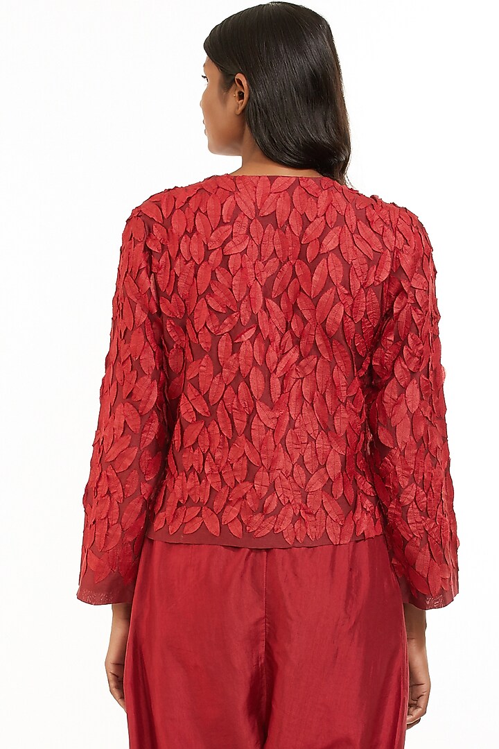 Red Embroidered Crop Jacket by Abraham & Thakore at Pernia's Pop Up Shop
