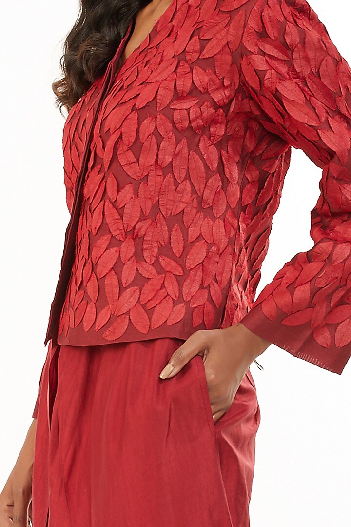 Red Embroidered Crop Jacket by Abraham & Thakore at Pernia's Pop Up Shop
