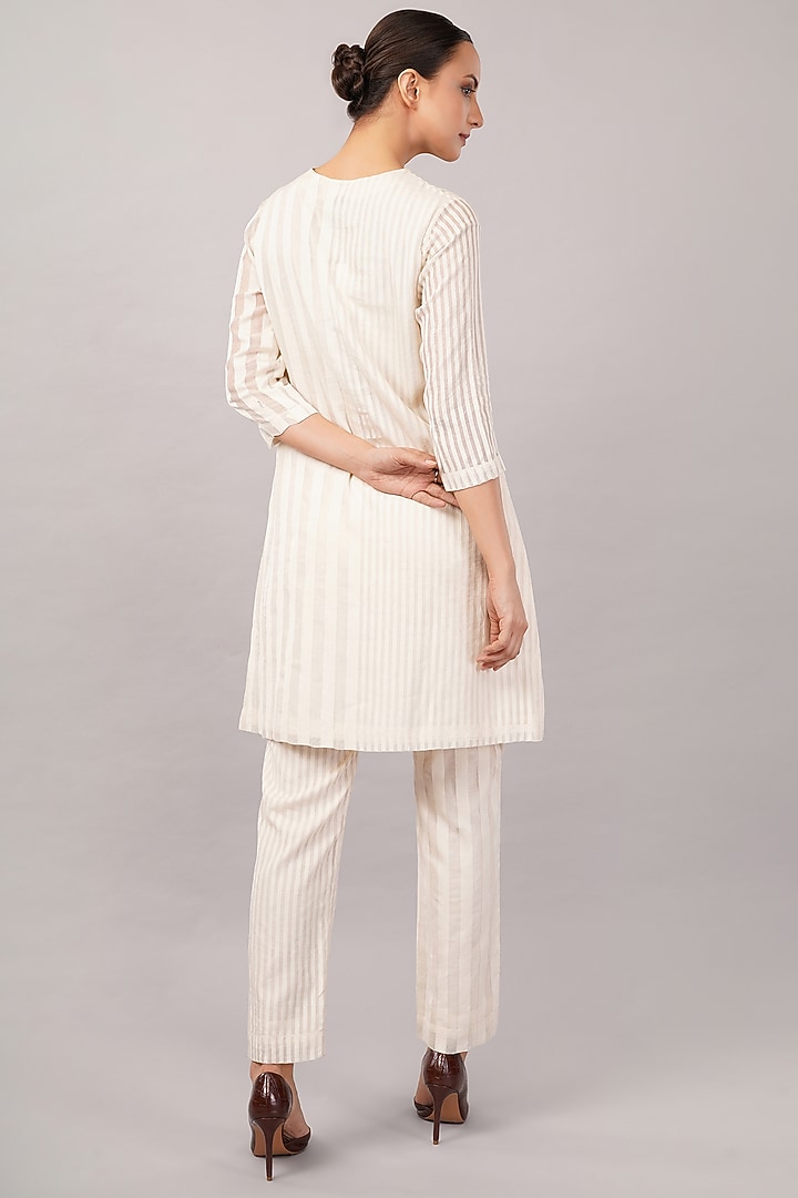 Ivory Silk & Cotton Striped Summer Dress by Abraham & Thakore at Pernia's Pop Up Shop