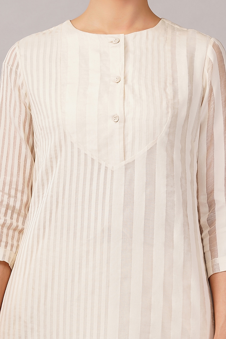 Ivory Silk & Cotton Striped Summer Dress by Abraham & Thakore at Pernia's Pop Up Shop