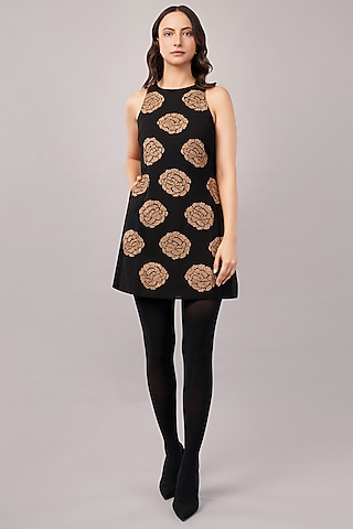 Black Viscose Georgette Embroidered Mini Dress by Abraham & Thakore